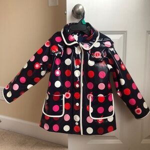 JACADI PARIS  Girl Raincoat, Navy & Multi Polka Dots